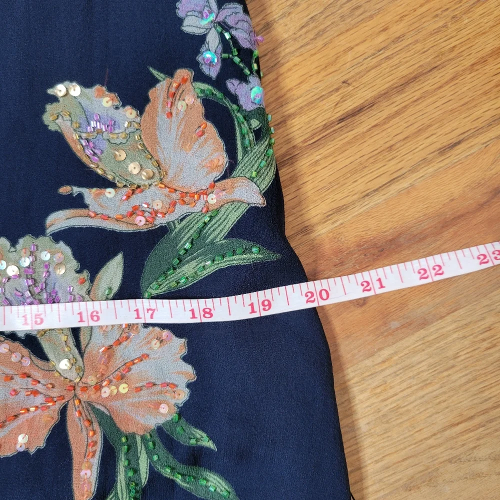 Robbie Bee 100% Silk floral Navy Sleeveless Dress Size 10 - Picture 11 of 14